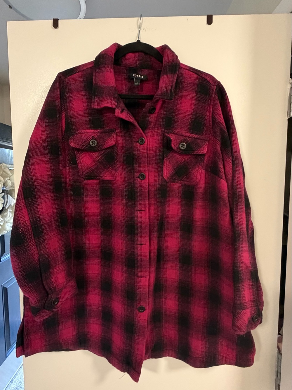 torrid Hot Pink and Black Plaid Button-Up Shacket